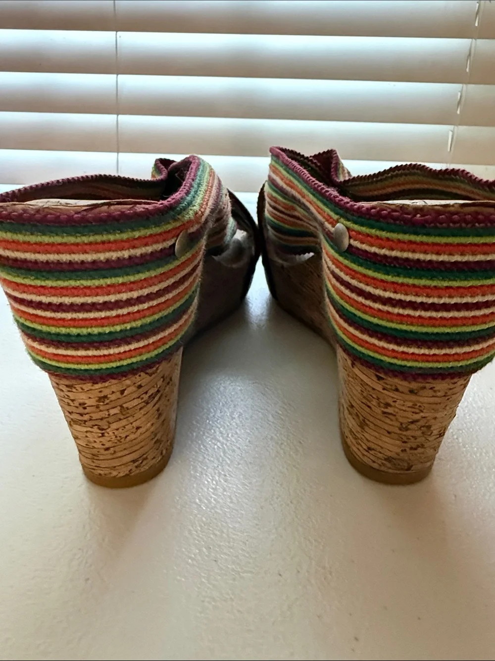 Lucky Brand Multicolor Striped Wedge Sandals with Pink Trim